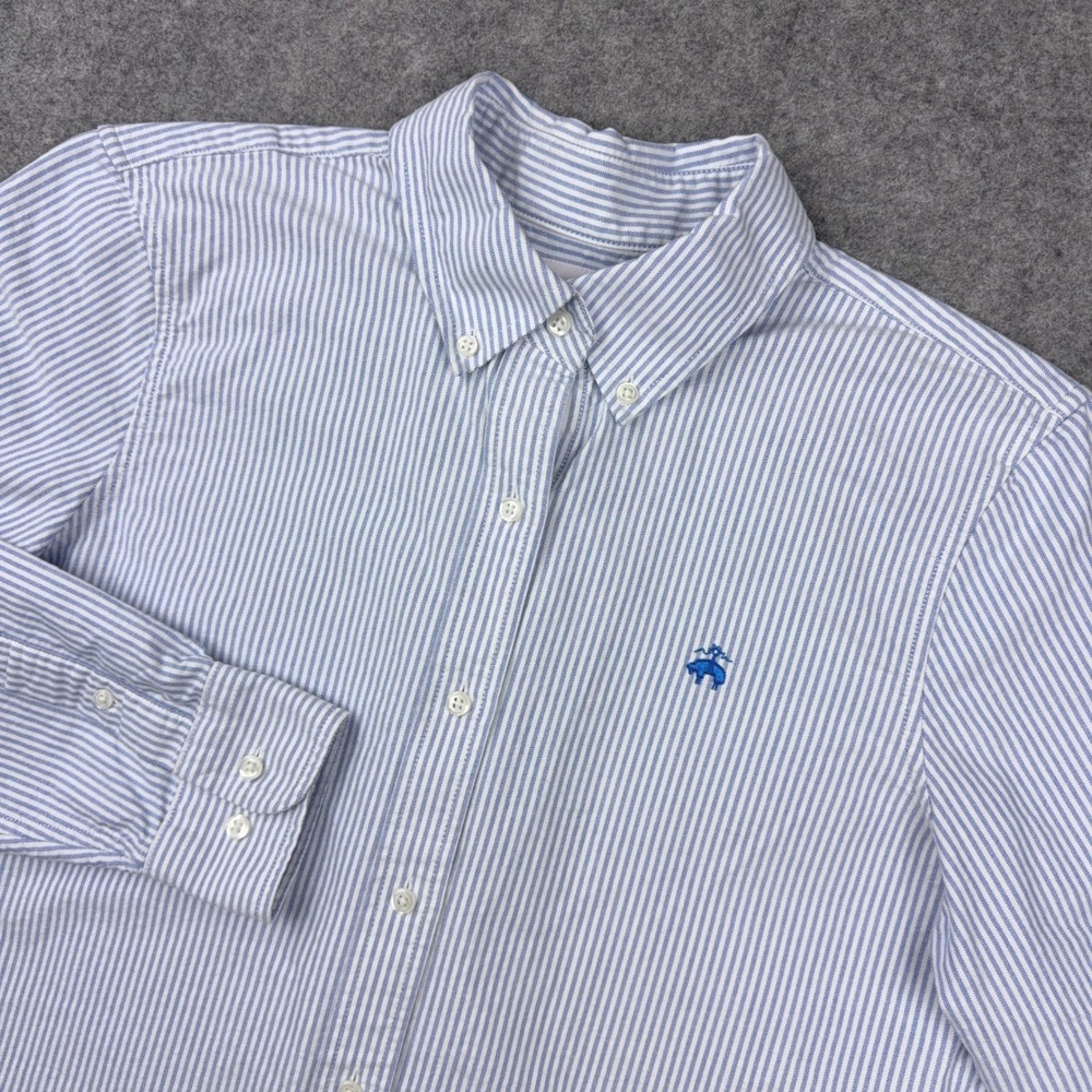Brooks Brothers Shirt Womens 10 Classic Fit Blue White Hickory Striped Button Up